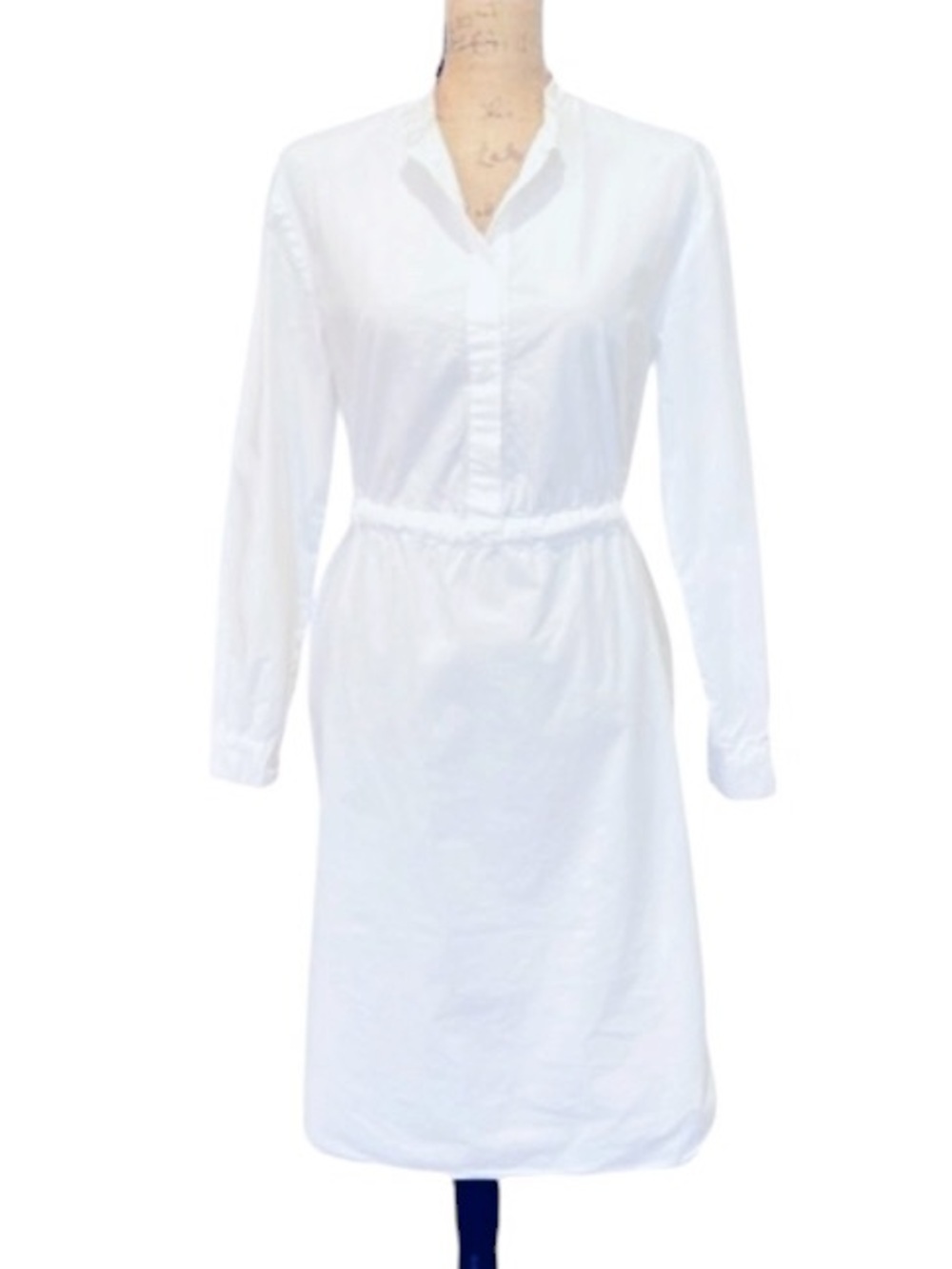 Cédric Charlier Cotton Gathered Front Long Sleeve Dress White Women’s Size 8 - Picture 2 of 10